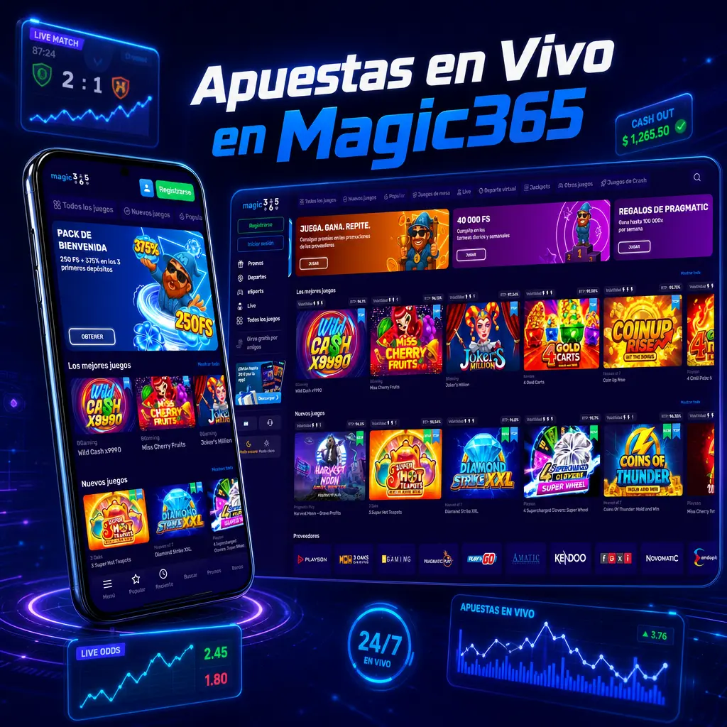 Apuestas en vivo en Magic365 con cuotas actualizadas en fútbol, tenis, básquet, esports y boxeo en tiempo real.