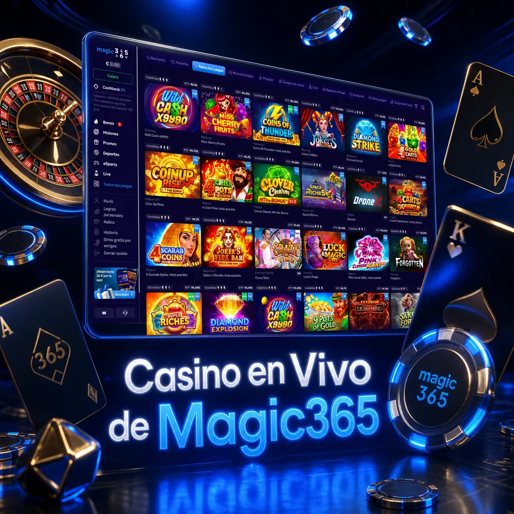Mesas de casino en vivo de Magic365 con dealers reales, ruleta, blackjack, bacará y game shows transmitidos en HD.