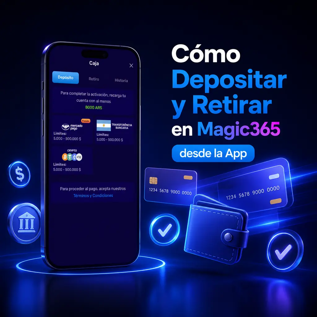 Guía paso a paso para depositar y retirar dinero en Magic365 usando la app móvil de forma segura.