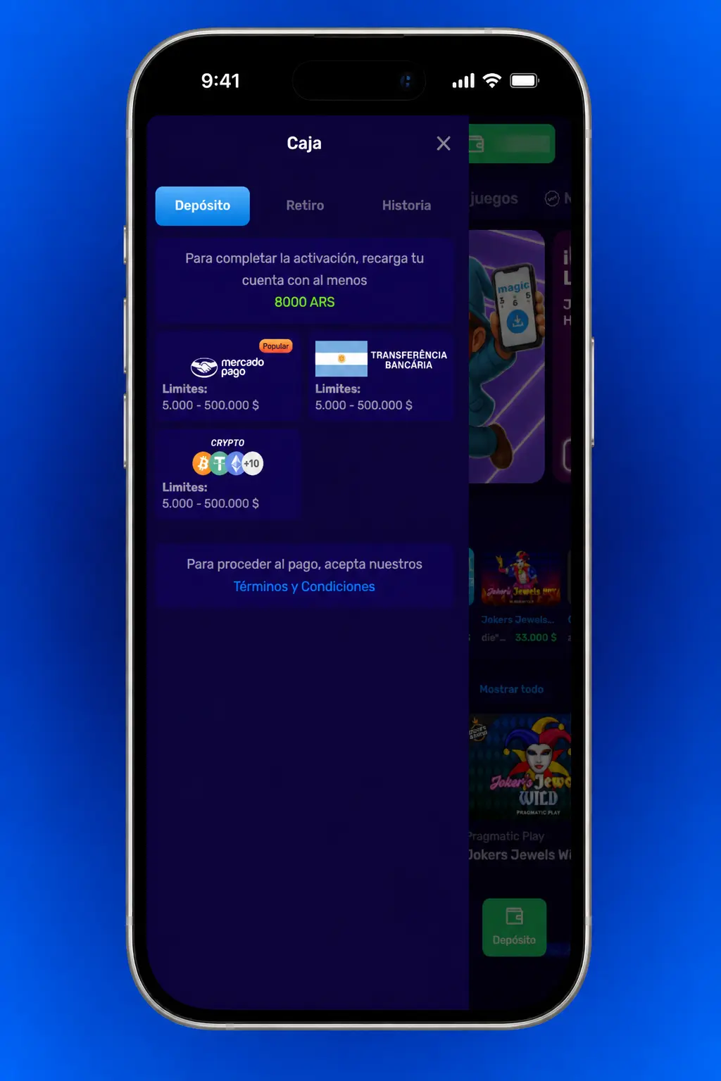 Pasos para hacer un depósito en Magic365 Argentina: elegí método de pago, ingresá el monto y confirmá la transacción.
