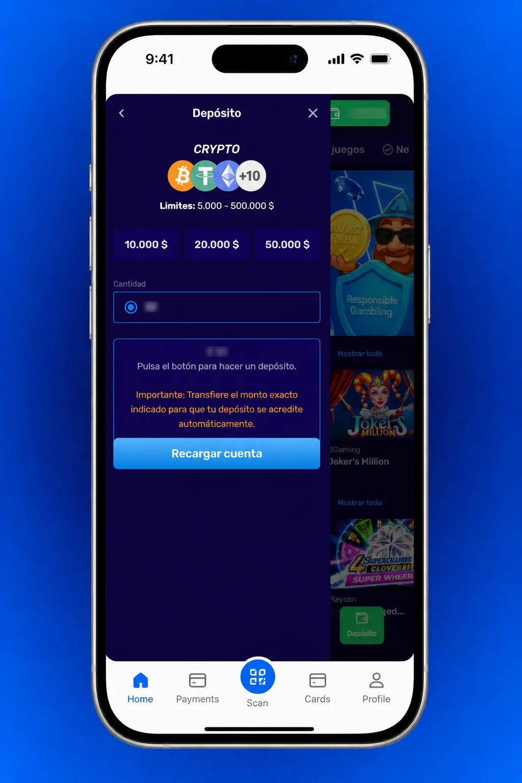 Pasos para depositar en Magic365 Argentina: elegí método de pago, ingresá el monto y confirmá la carga.