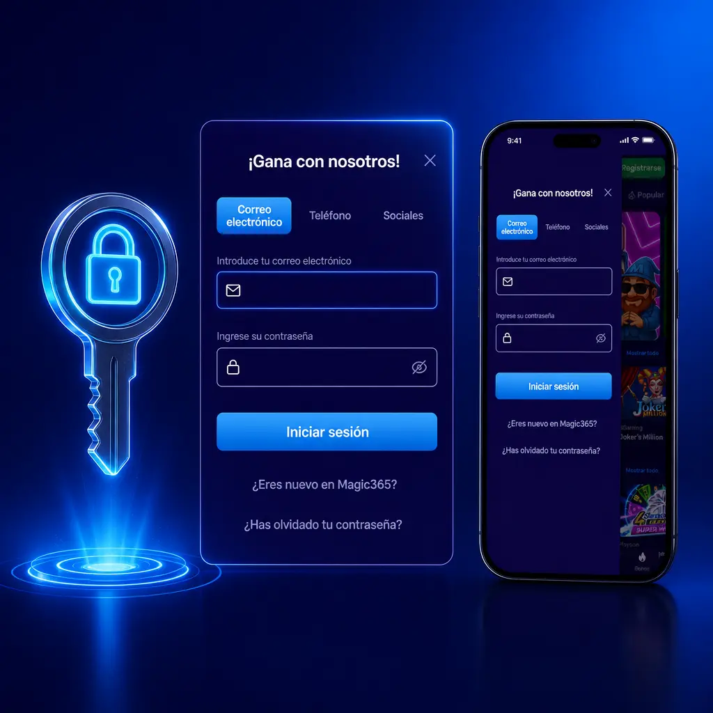 Pantalla de inicio de sesión en Magic365 Argentina mostrando el acceso a saldo, apuestas y bonos activos